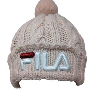 Fila Cable Knit Pom Pom Beanie Hat Pink One Size Embroidered Outdoor